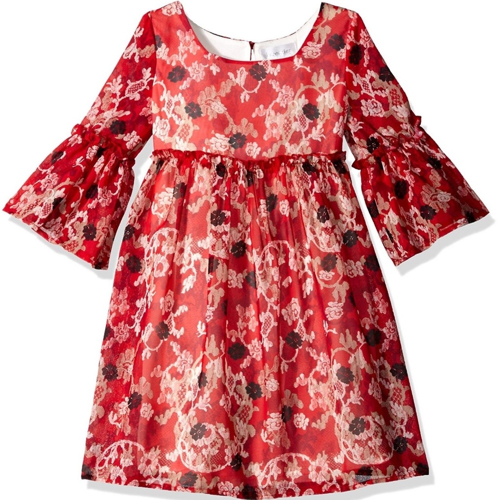 US Angels Girls Floral Bell Sleeve Chiffon Boho Peasant‎ Dress Size 10 NWT